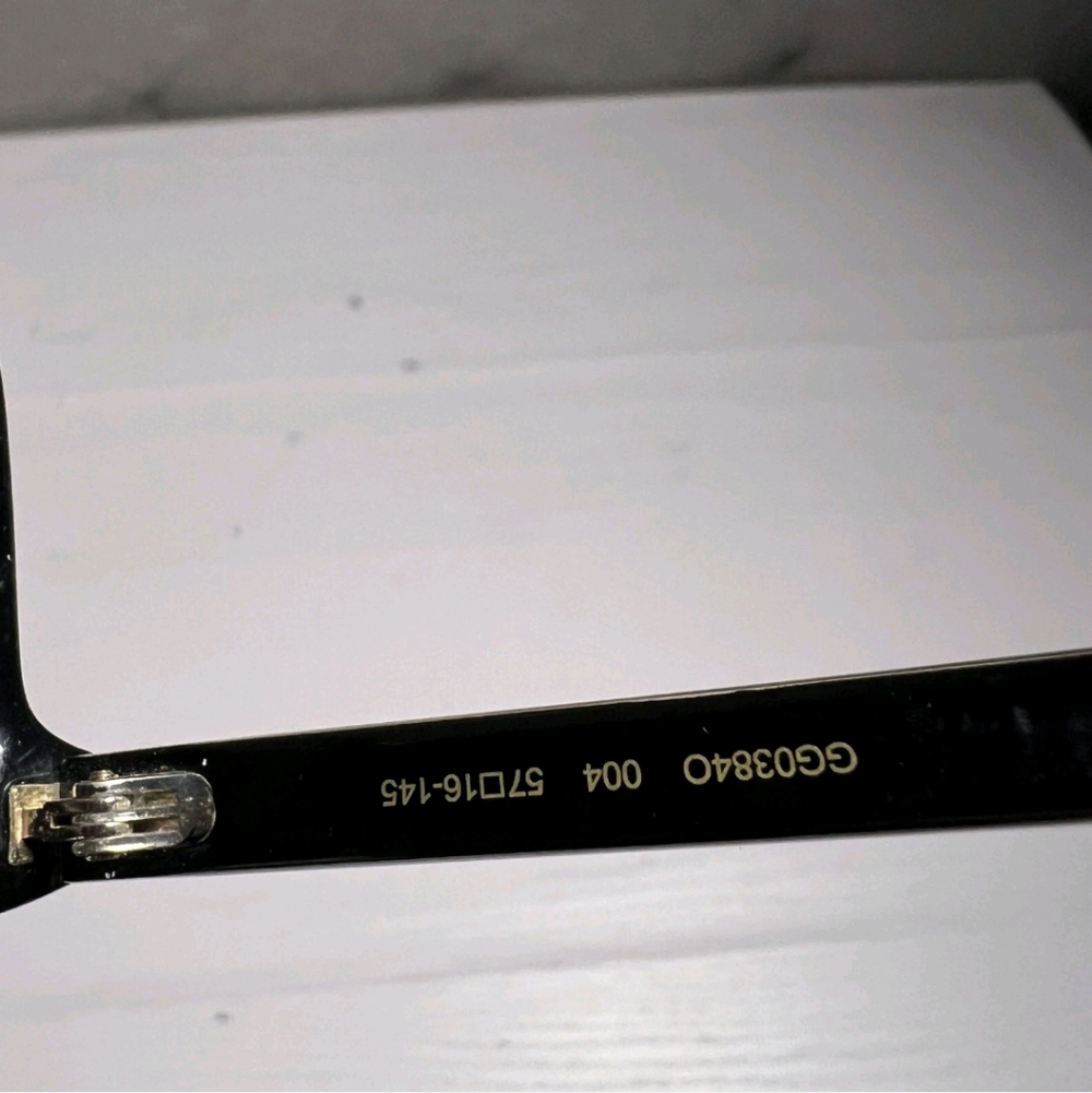 Gucci Eyeglasses Frame Only GG0384O 004 Shiny Black Red Green Striped Gold READ! - Picture 9 of 9
